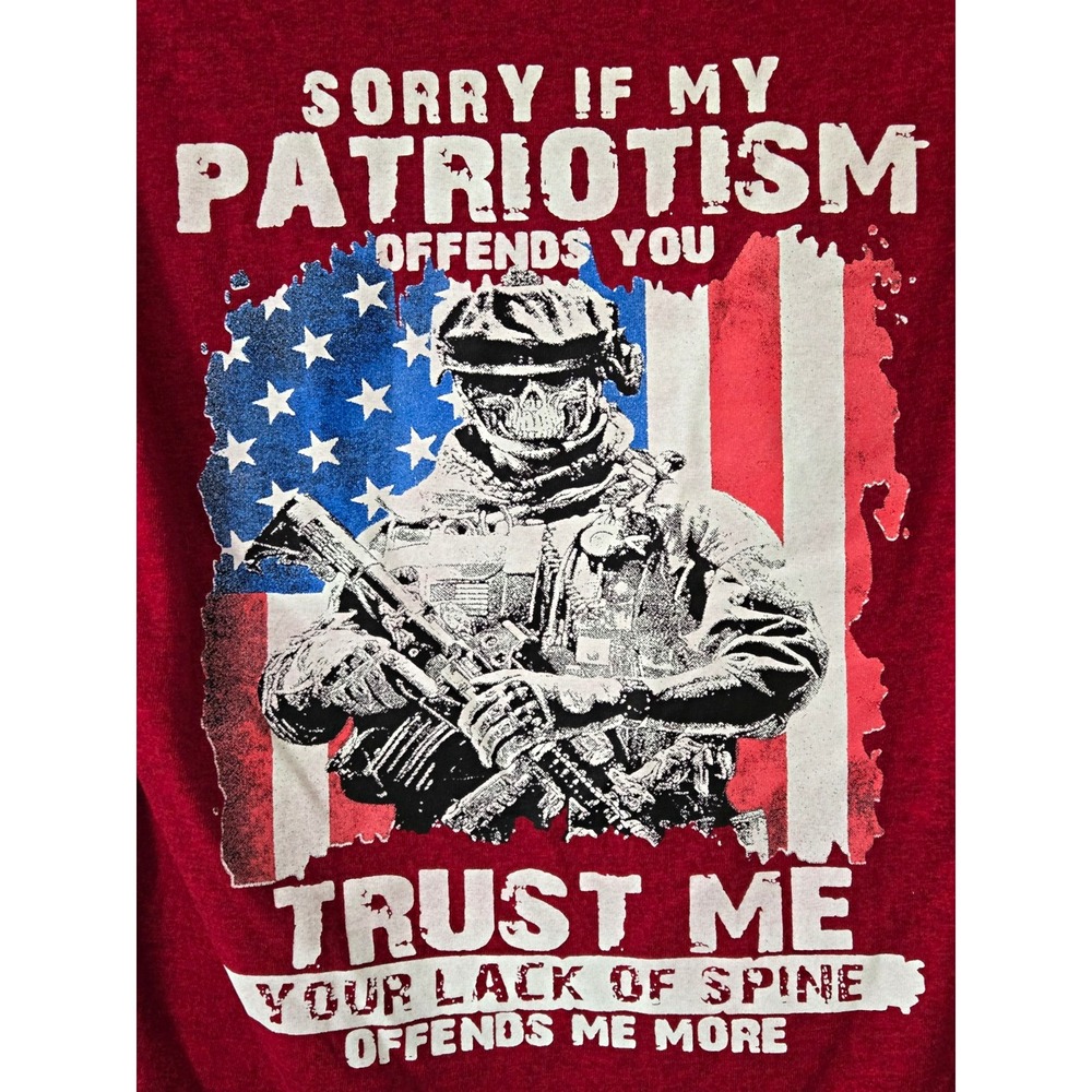 Gildan Heavy Cotton Red Patriotic Soldier Graphic T-Shirt Crew Neck Mens S